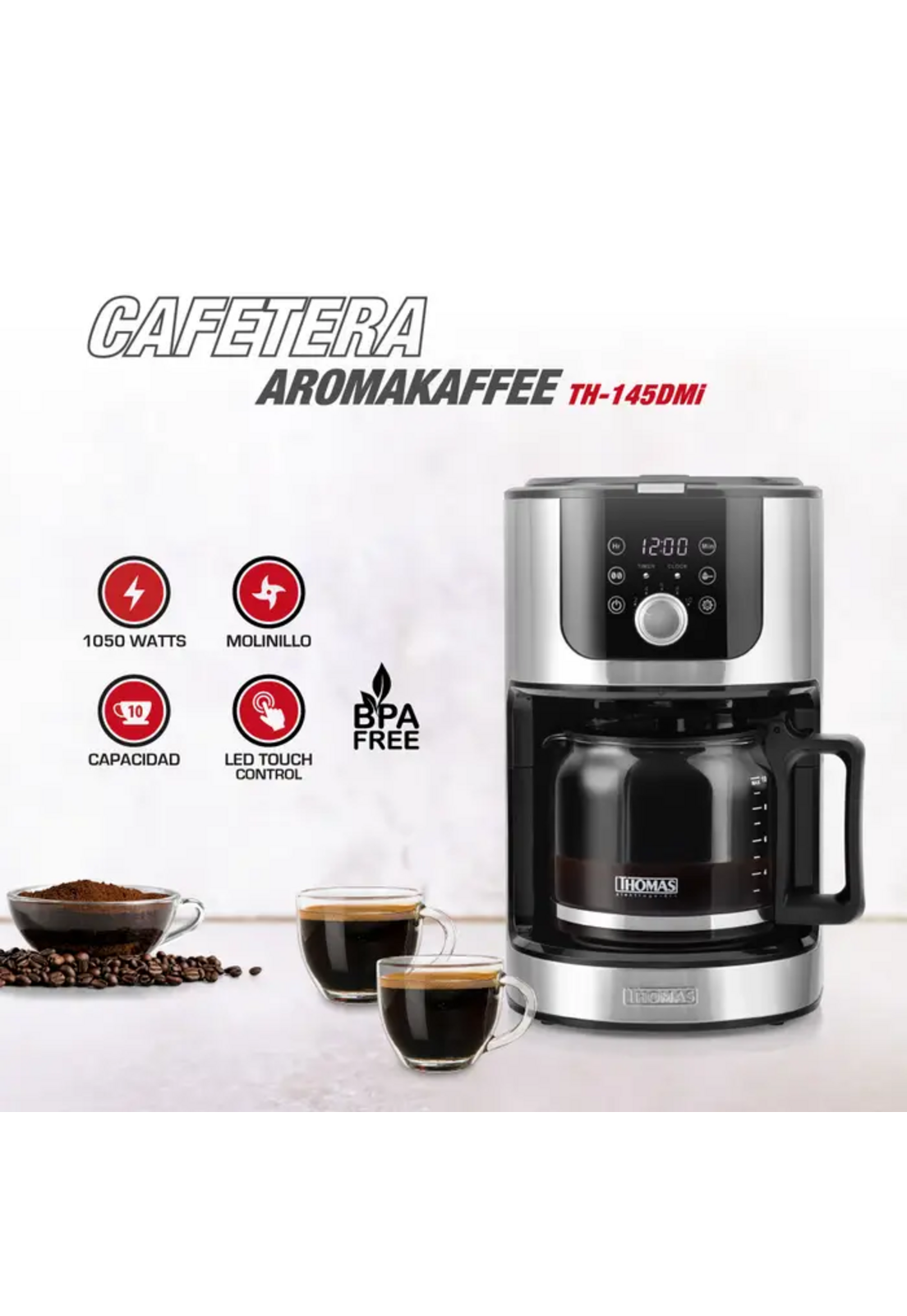Cafetera 10 Tazas Molinillo Thomas TH-145DMI Mantiene Calor-2