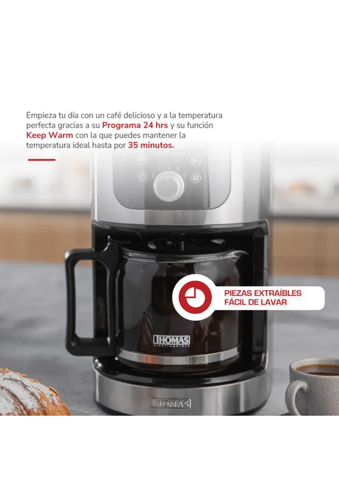 Cafetera 10 Tazas Molinillo Thomas TH-145DMI Mantiene Calor-4