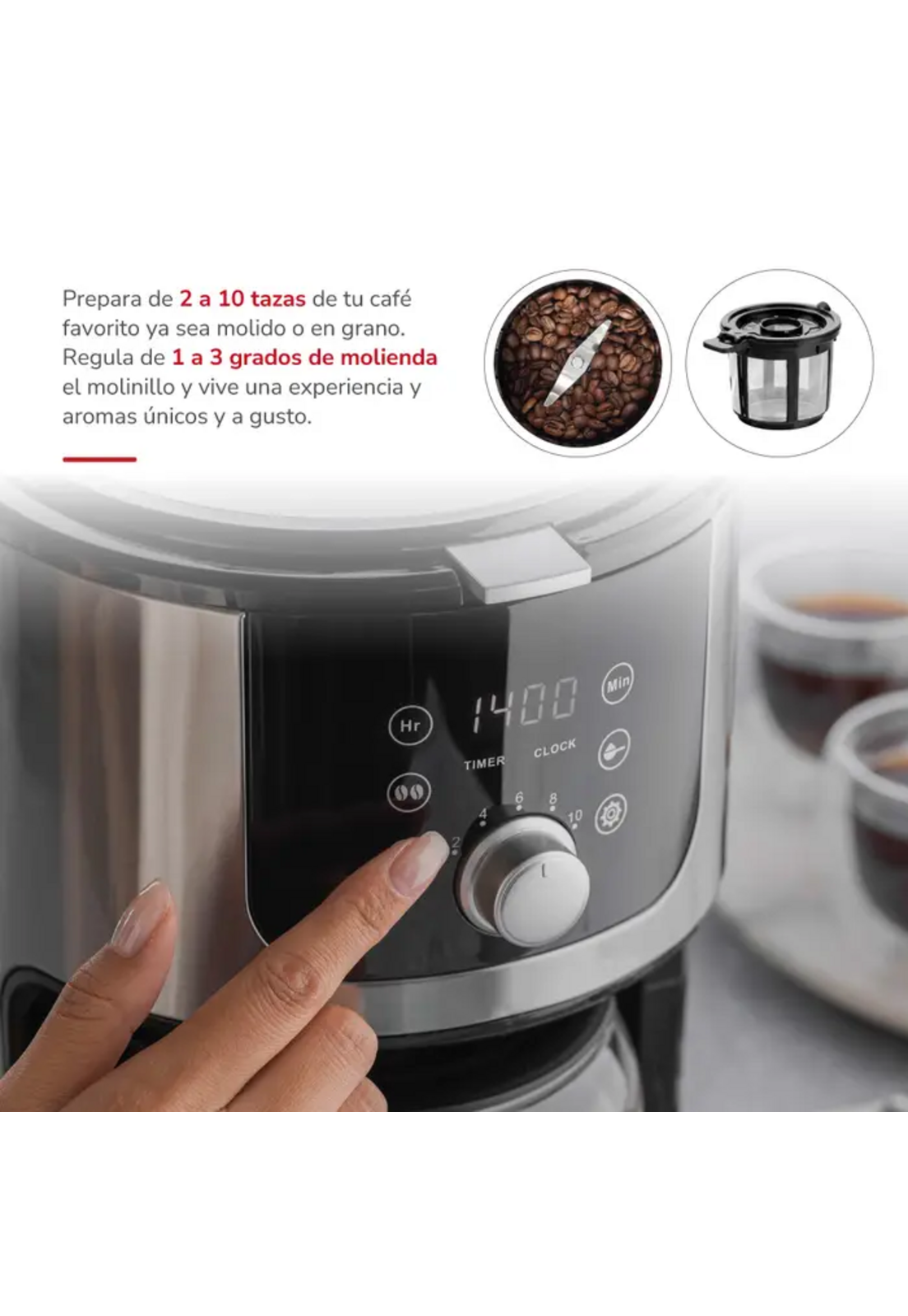 Cafetera 10 Tazas Molinillo Thomas TH-145DMI Mantiene Calor-6