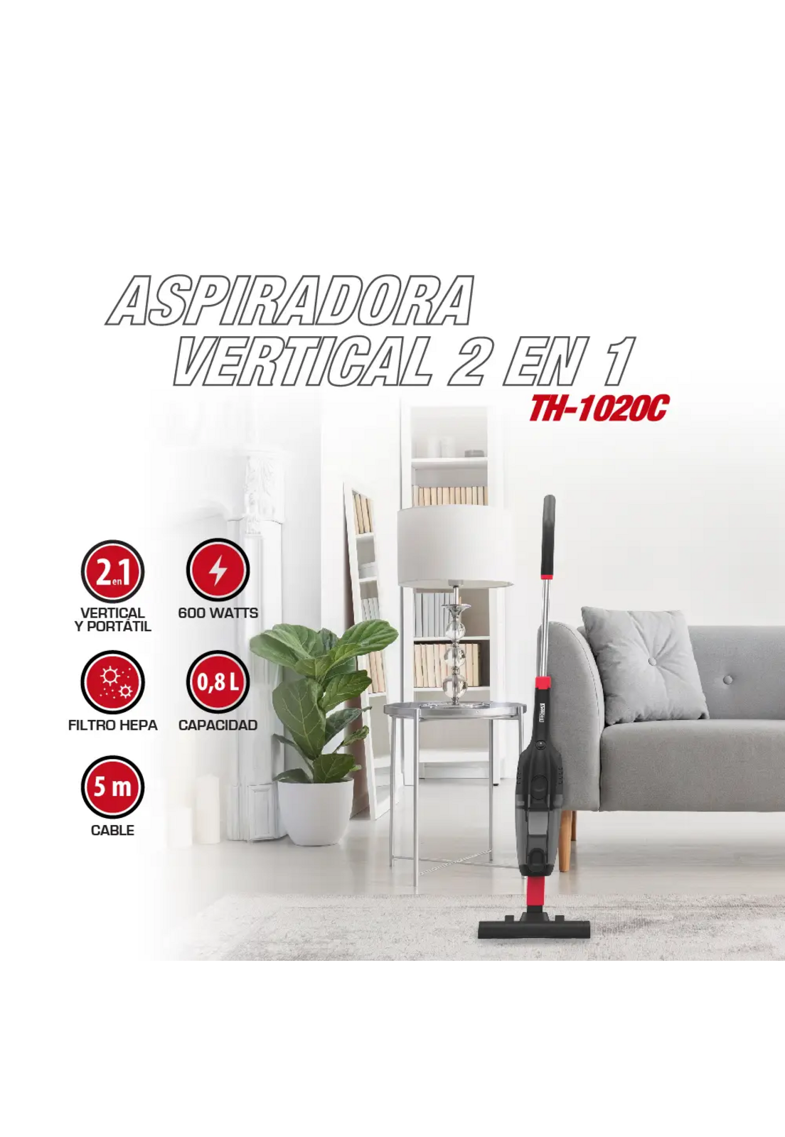 Aspiradora Vertical 2 en 1 Thomas TH-1020C Filtro HEPA 600W-2