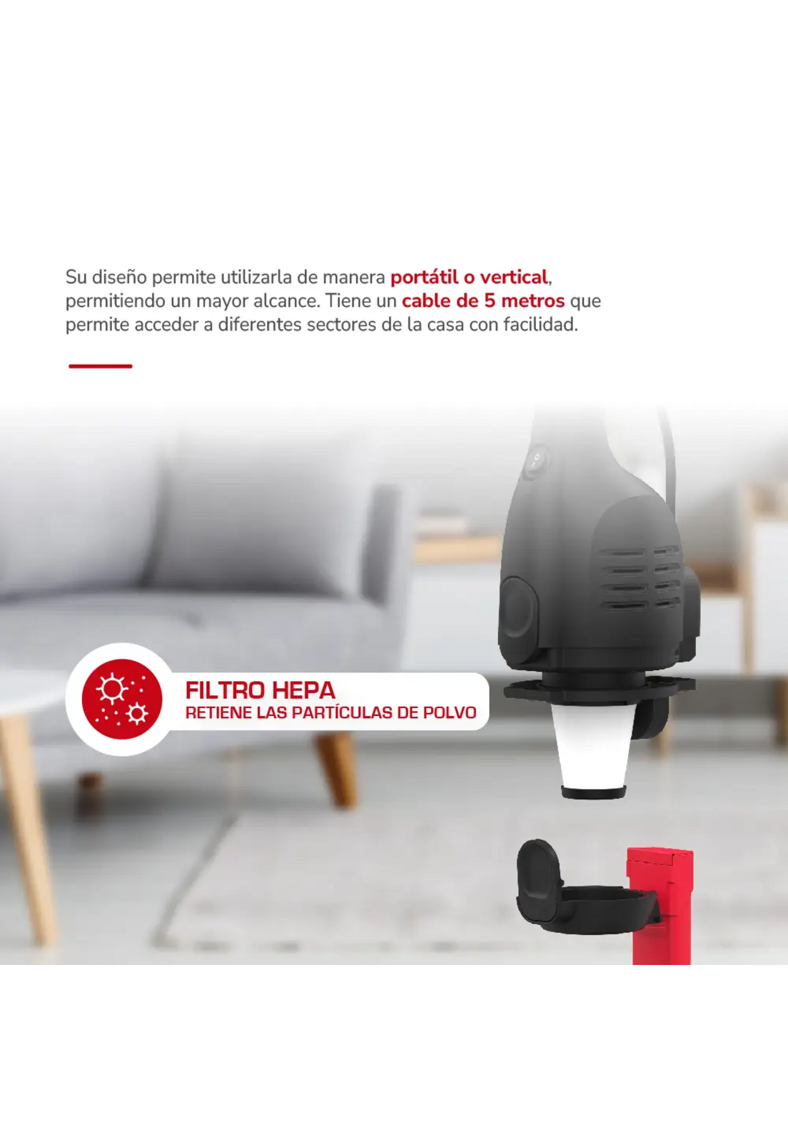 Aspiradora Vertical 2 en 1 Thomas TH-1020C Filtro HEPA 600W-4