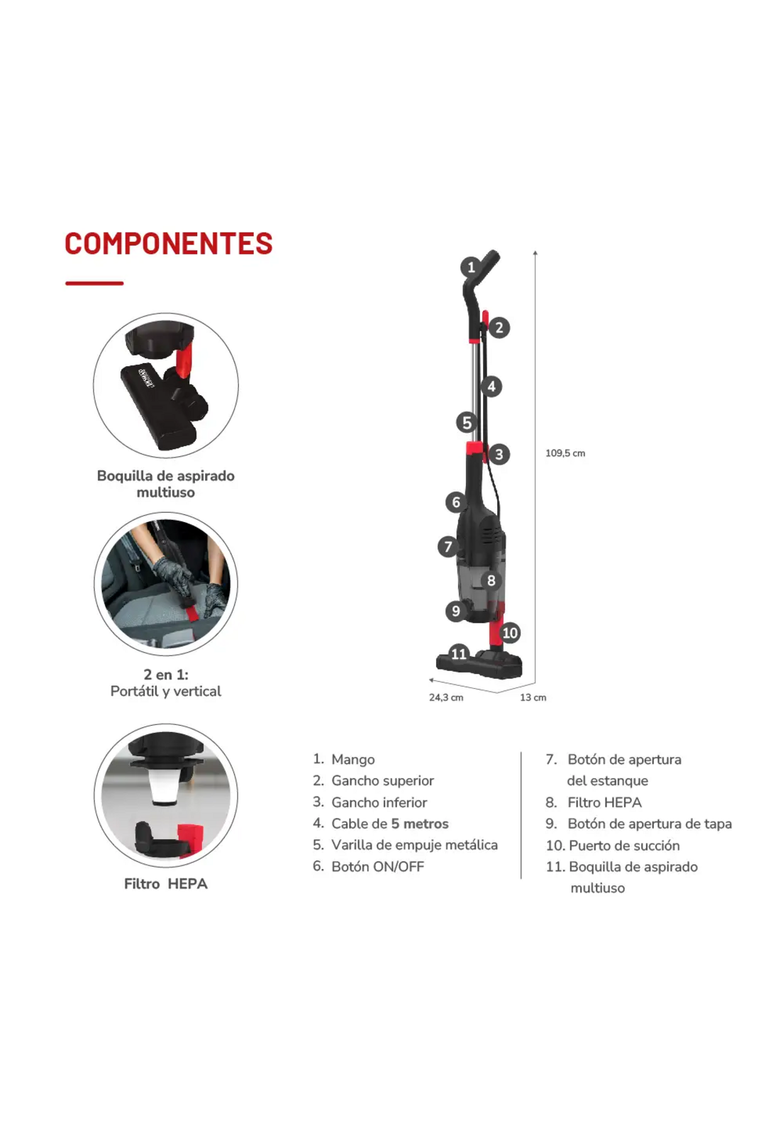 Aspiradora Vertical 2 en 1 Thomas TH-1020C Filtro HEPA 600W-5