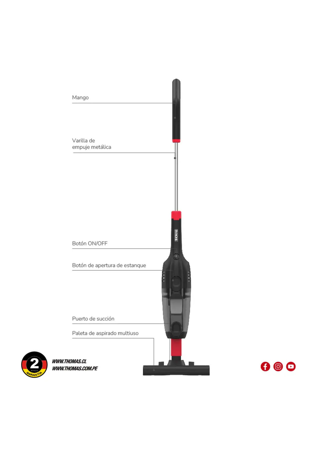 Aspiradora Vertical 2 en 1 Thomas TH-1020C Filtro HEPA 600W-6