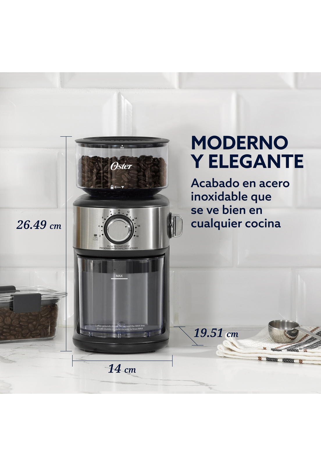 Molinillo de Café Oster Automático Muelas 18 Niveles 227g-5