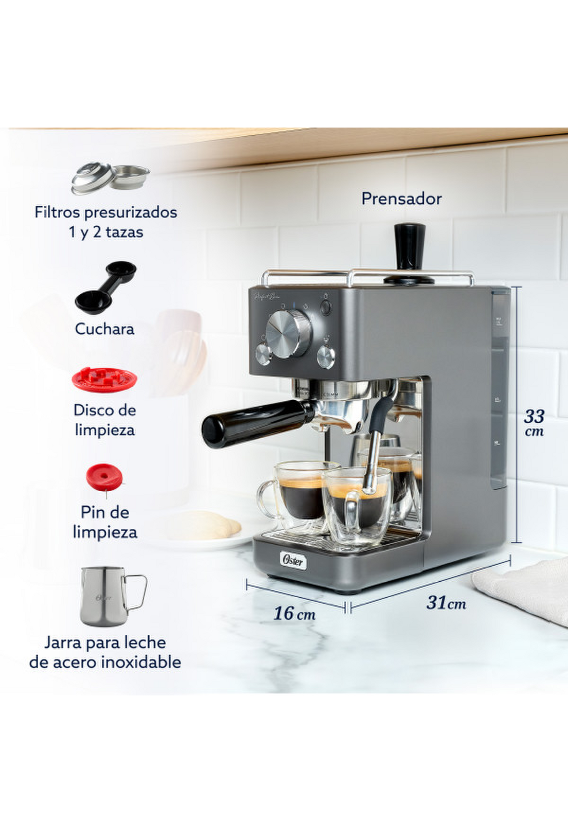 Cafetera Espresso Oster Perfect Brew 15 Bares 58 mm Compacta-5