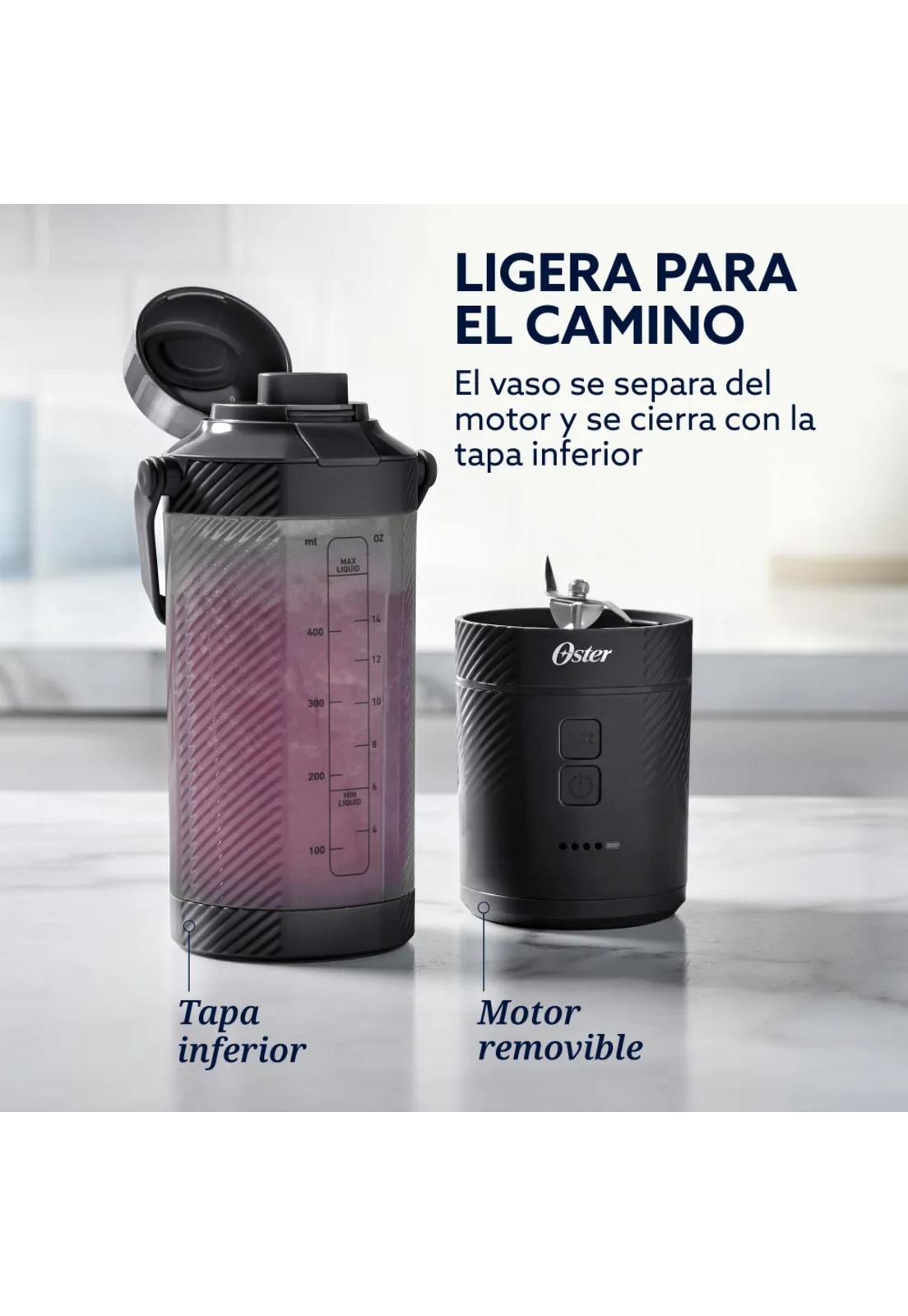 Licuadora Portatil Recargable USB-C Oster GoMax 590 ML Negro-7