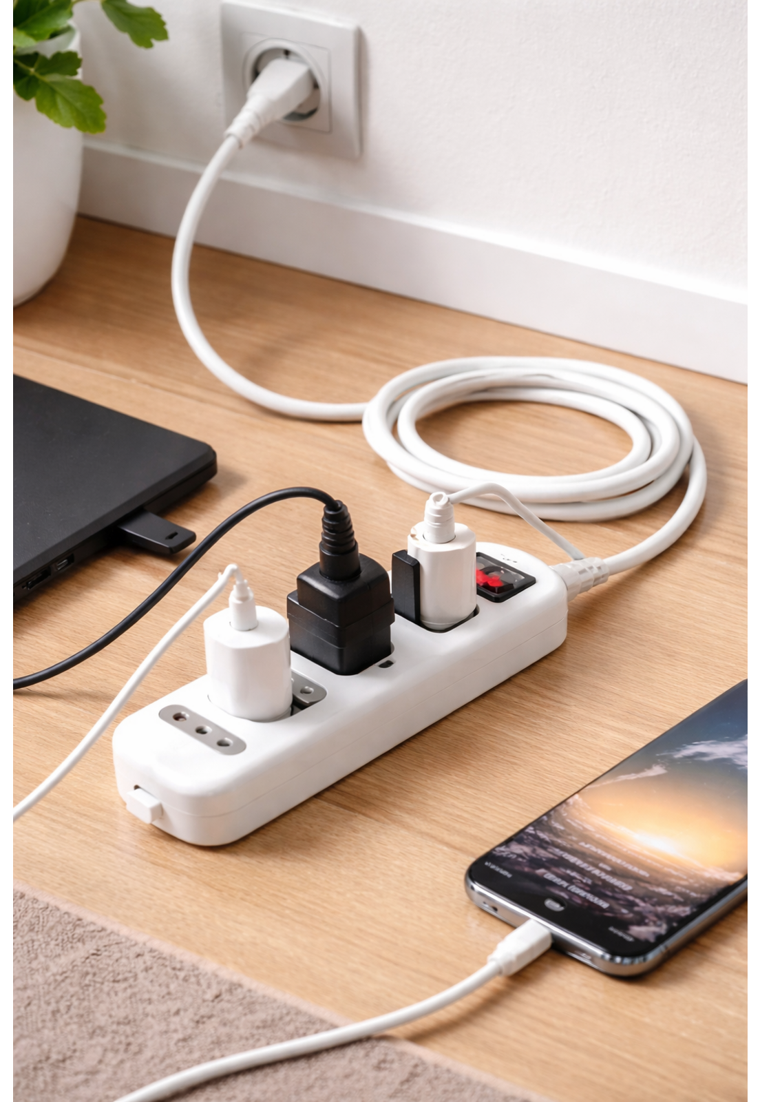 Alargador Zapatilla Macrotel Switch 3 Mt 4 Pos 10A Bl-4