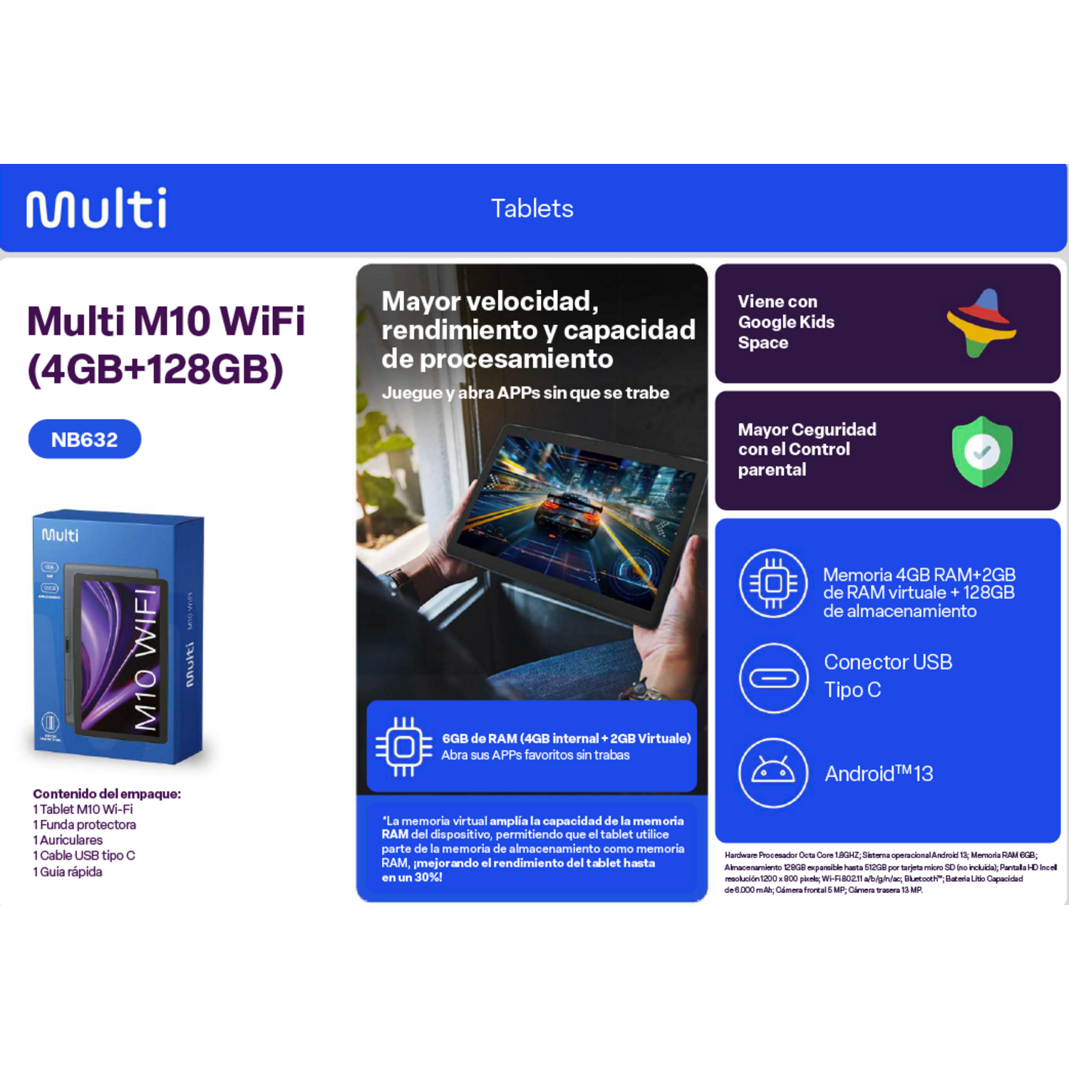 Tablet Multilaser M10 4/128 Gb Negro NB632-4