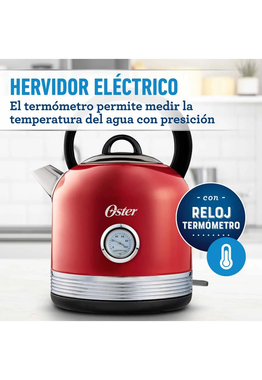 Hervidor Oster Rojo 2,5L Tipo Tetera con Termómetro Acero-2