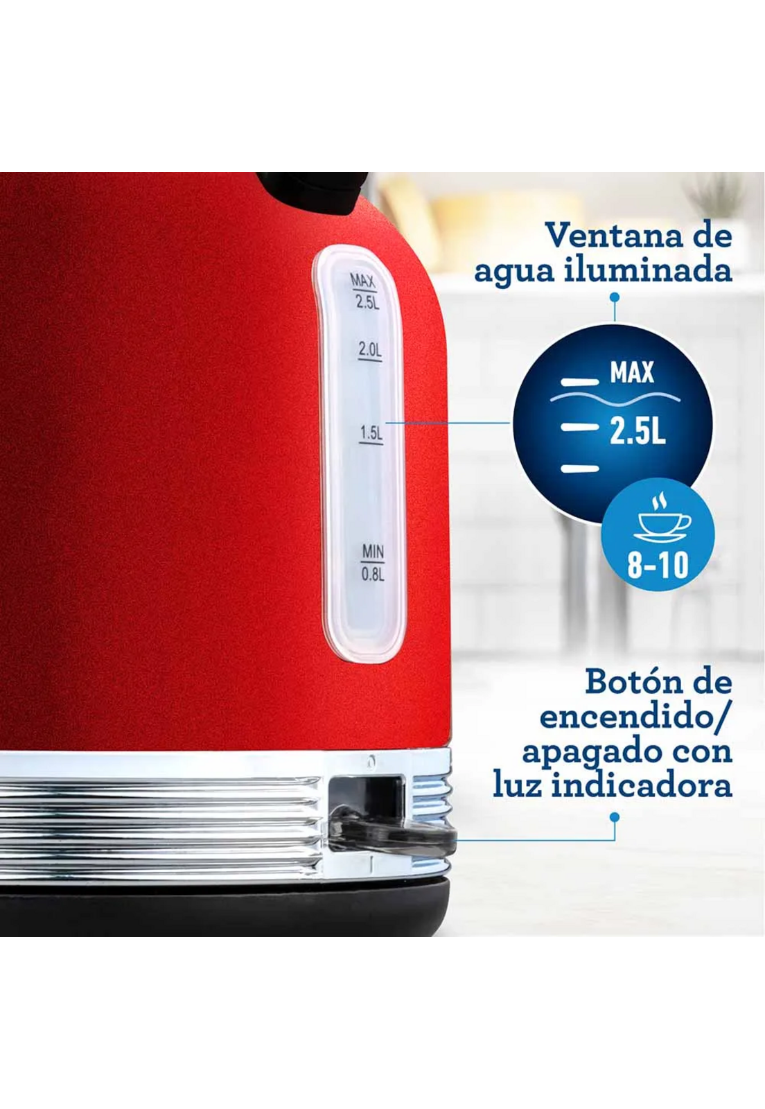 Hervidor Oster Rojo 2,5L Tipo Tetera con Termómetro Acero-7