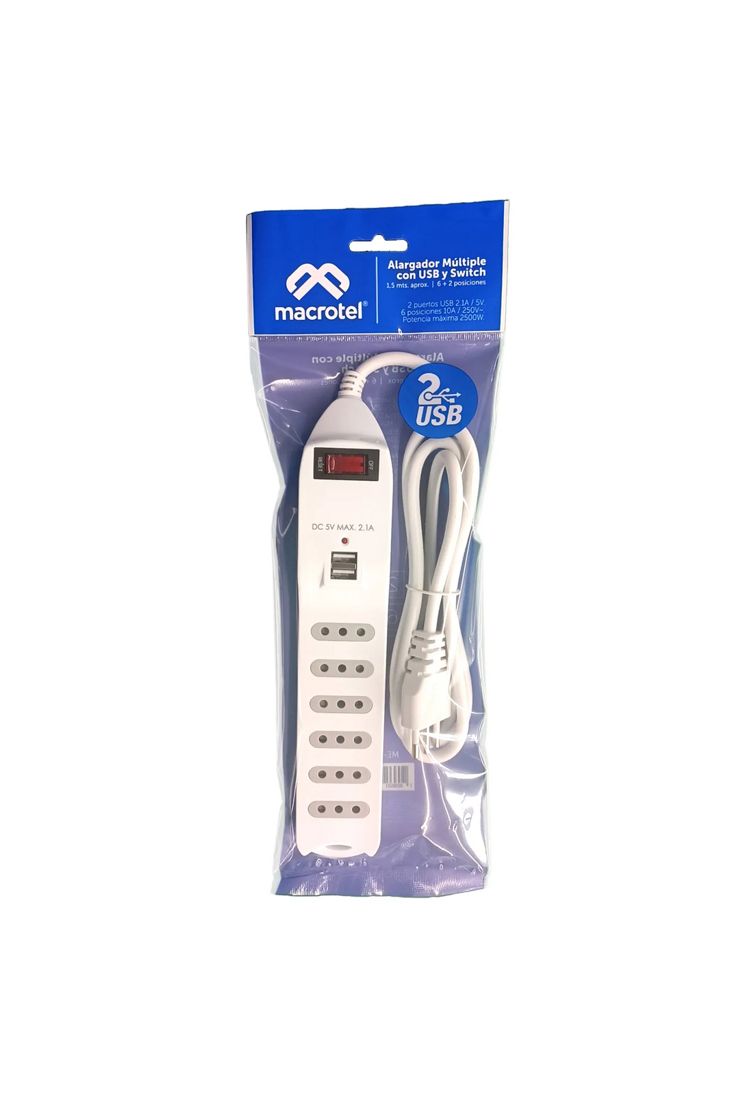 Alargador Multiple Macrotel 6 Posiciones 2 USB 10A-3