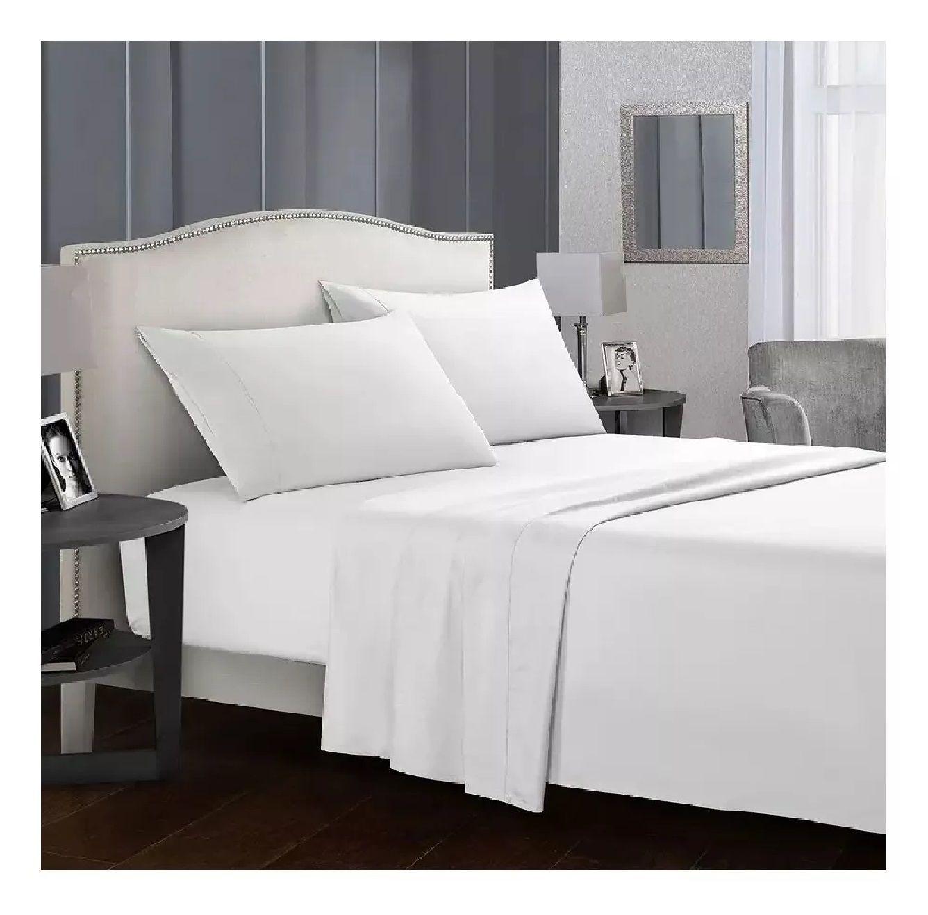 Juego De Sabanas 200 Hilos 2 Plazas Blancas Negras 4 Piezas BLANCA-0