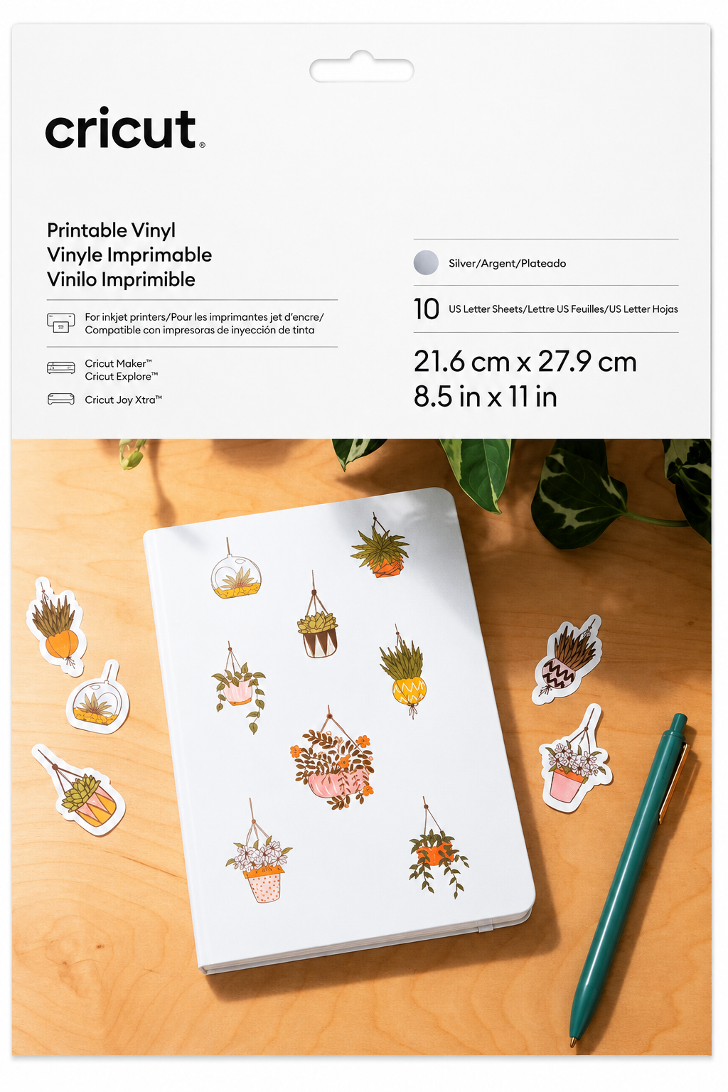 Vinil Imprimible Inkjet Color Plata Tamaño Carta 10pz Cricut-3