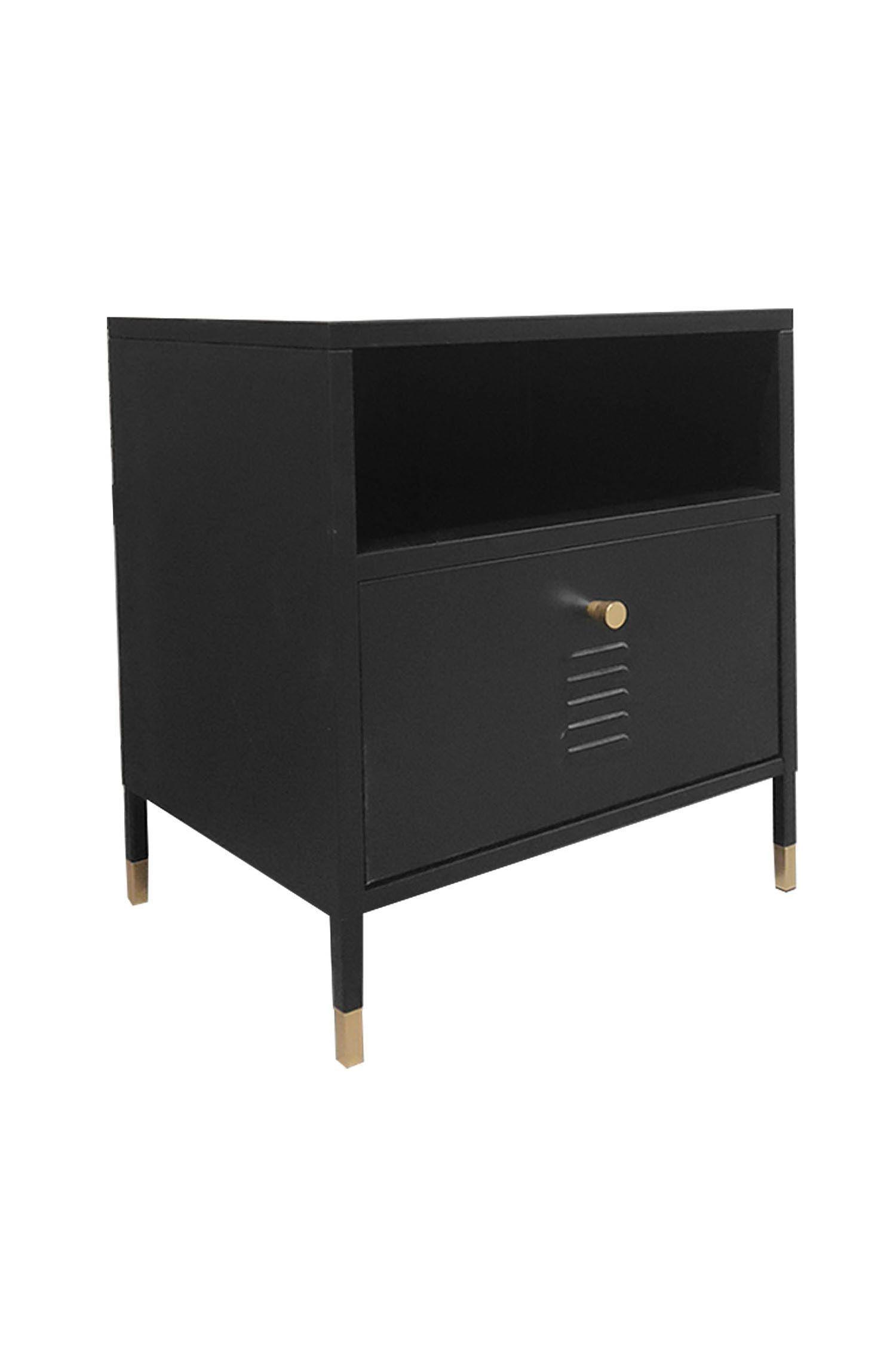 Velador Metálico con cajón color Negro-3