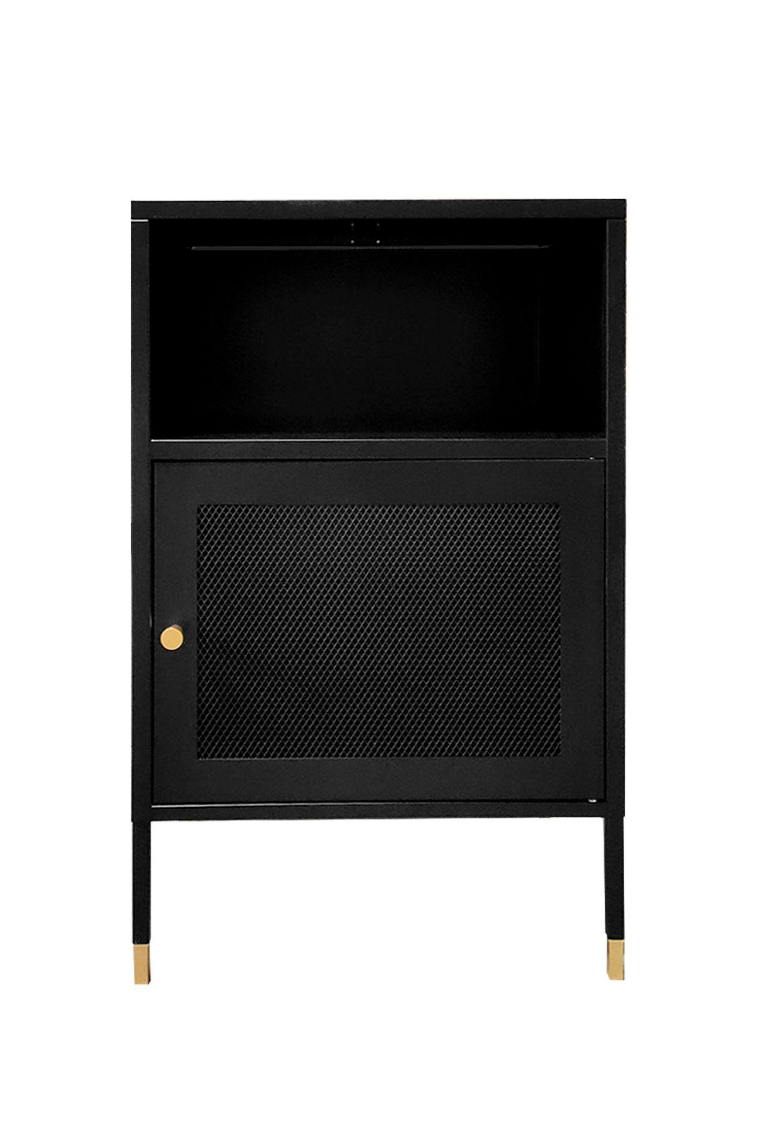 Velador Metálico con puerta de malla metálica color Negro-2