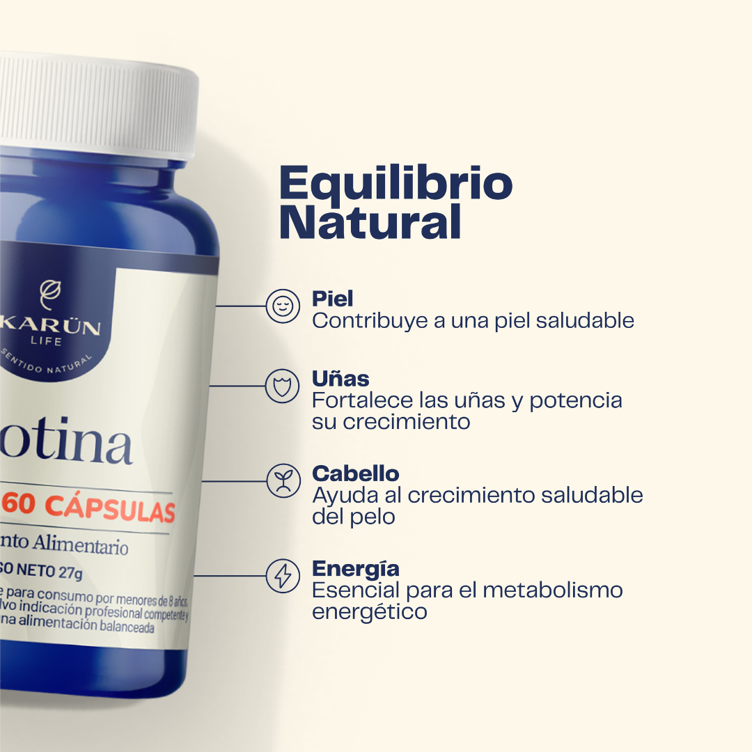 Biotina 150mcg 60 Cápsulas - Uñas Piel Cabello Karun Life-2