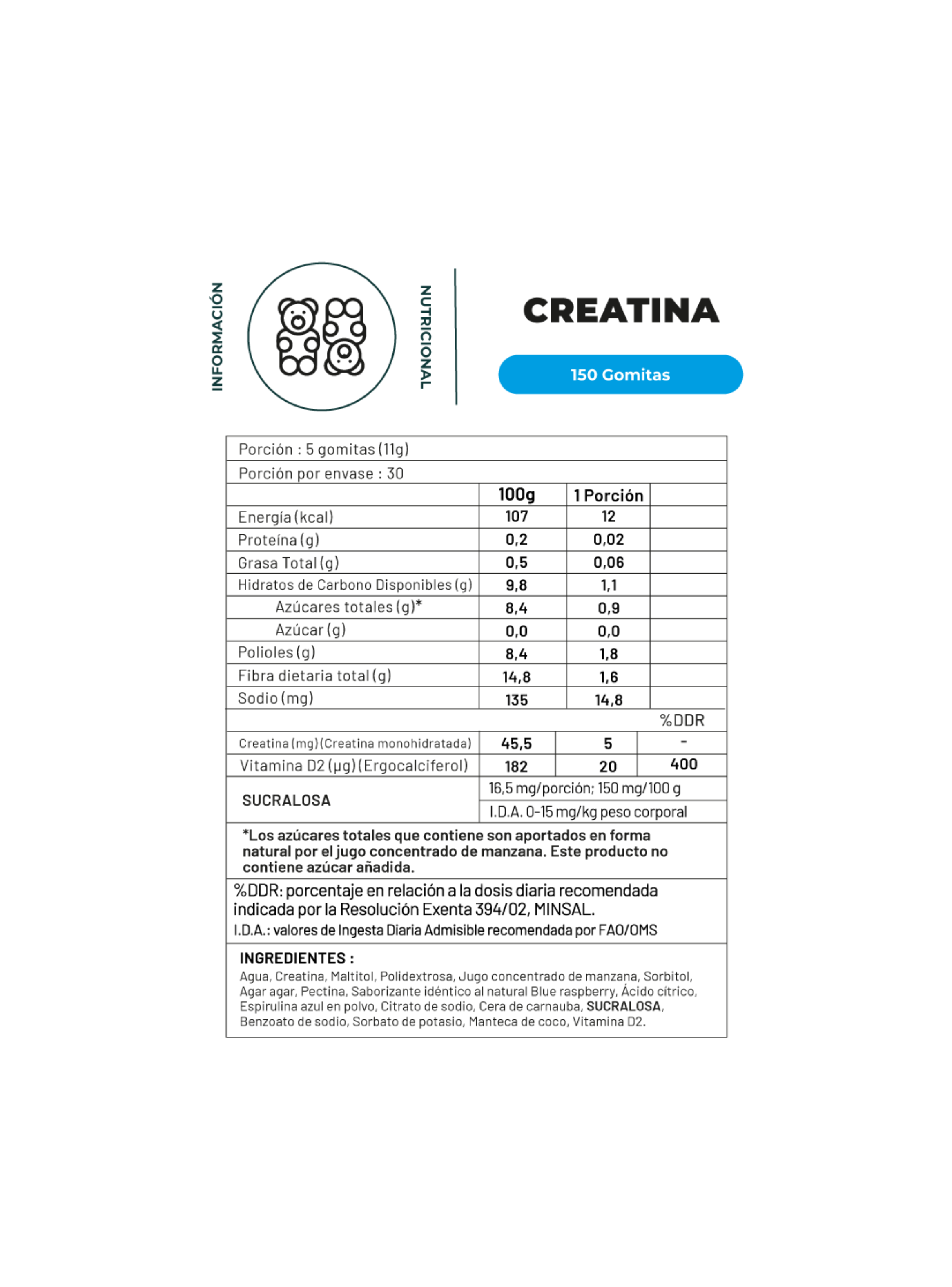 Pack Creatina Monohidratada Polvo 300 gr + 150 Gomitas-2