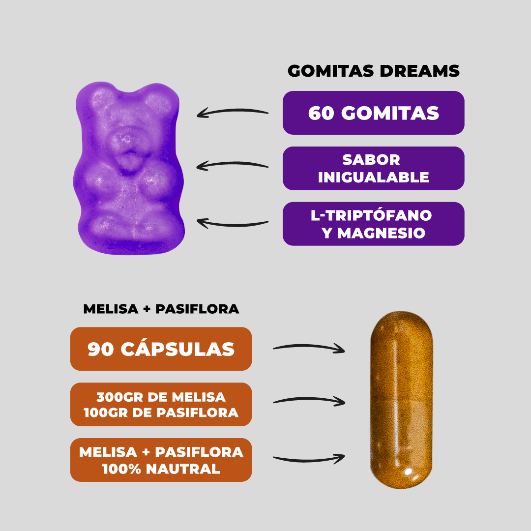 Pack Noches de Paz: 60 Gomitas Dreams + Melissa y Pasiflora en 90 Cápsulas Karun Life-3