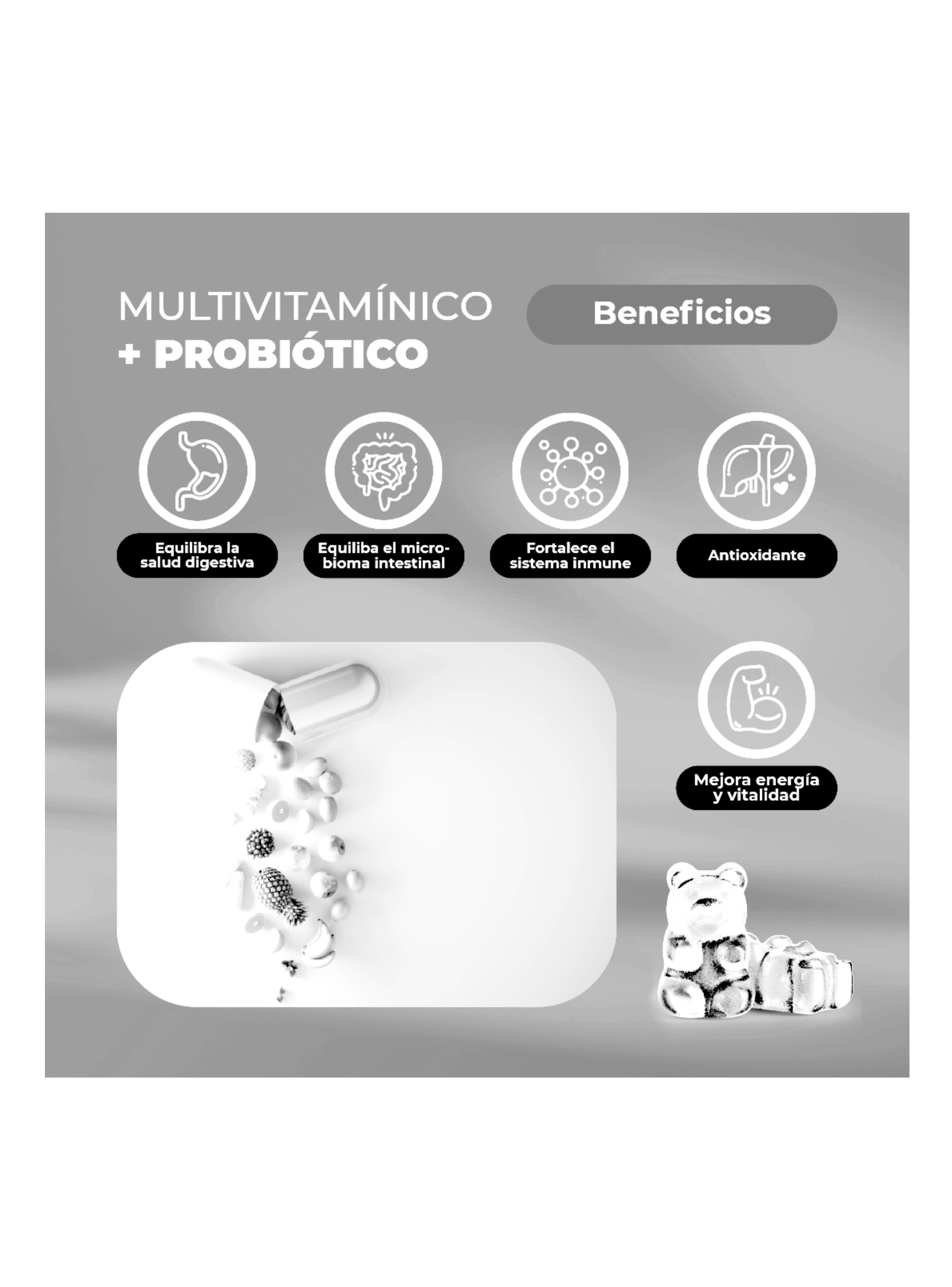 Gomitas Multivitamínico + Probióticos Vitamina A,C, D, E y B | 60Gomitas Karun Life-3