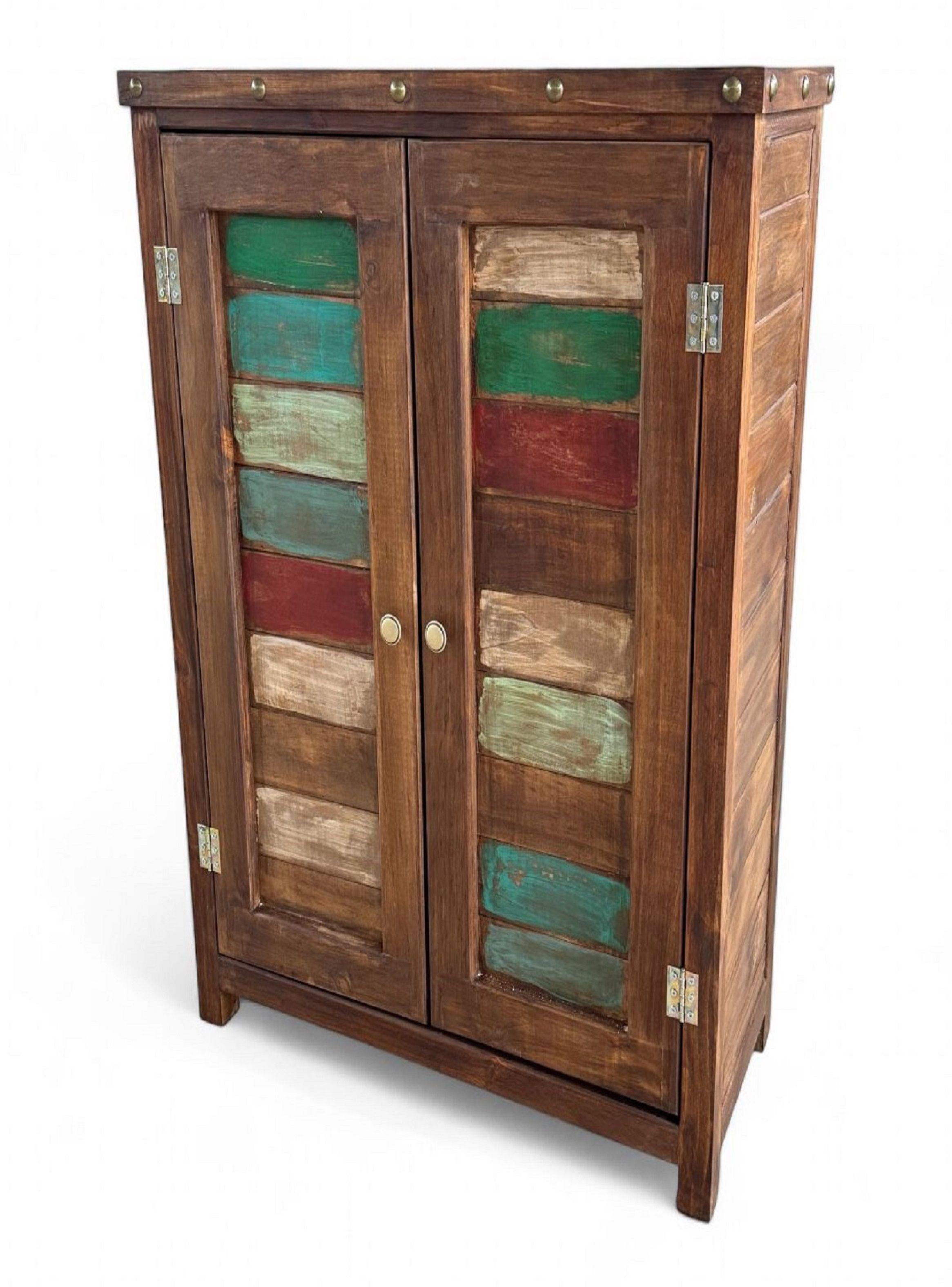 MUEBLE RUSTICO TIPO CAVA COLOR ROBLE Y PATINA DE COLORES VINTAGE-2