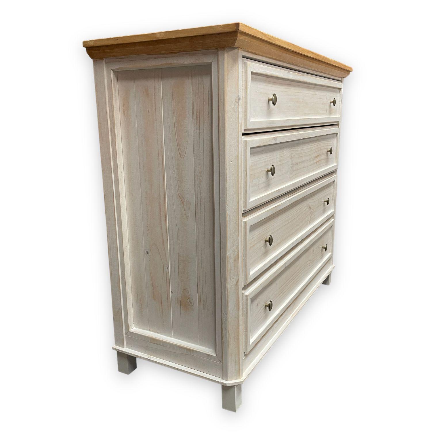 COMODA RUSTICA EN MADERA  4 CAJONES BLANCO ALBAYALDE-2