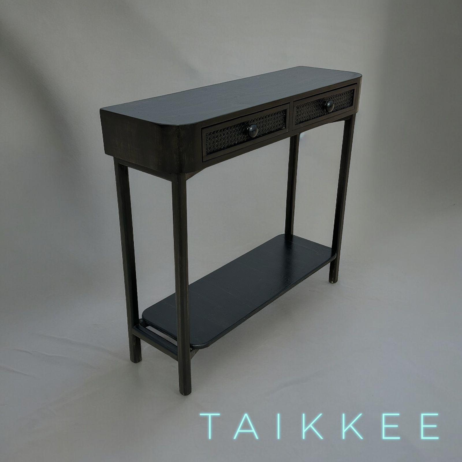 MESA DE ARRIMO NEGRO SATIN DETALLE JUNCO, 2 CAJON-2