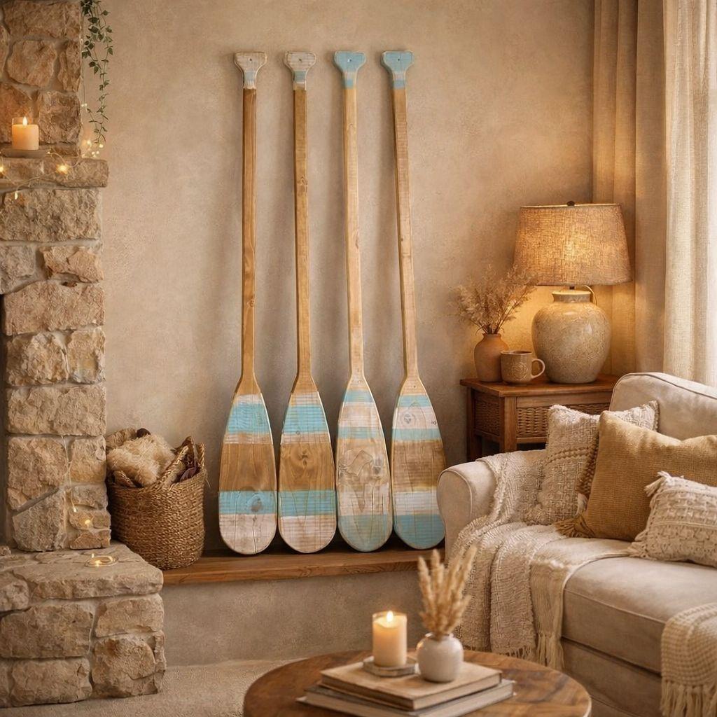 PACK 4 Unidades REMO NAUTICO MADERA NATUAL DECORATIVO-3