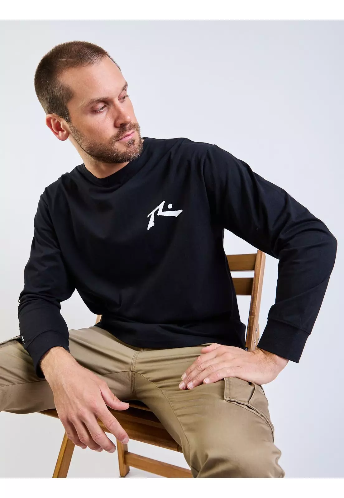 Polera ML R Logo Negro Hombre Rusty-1