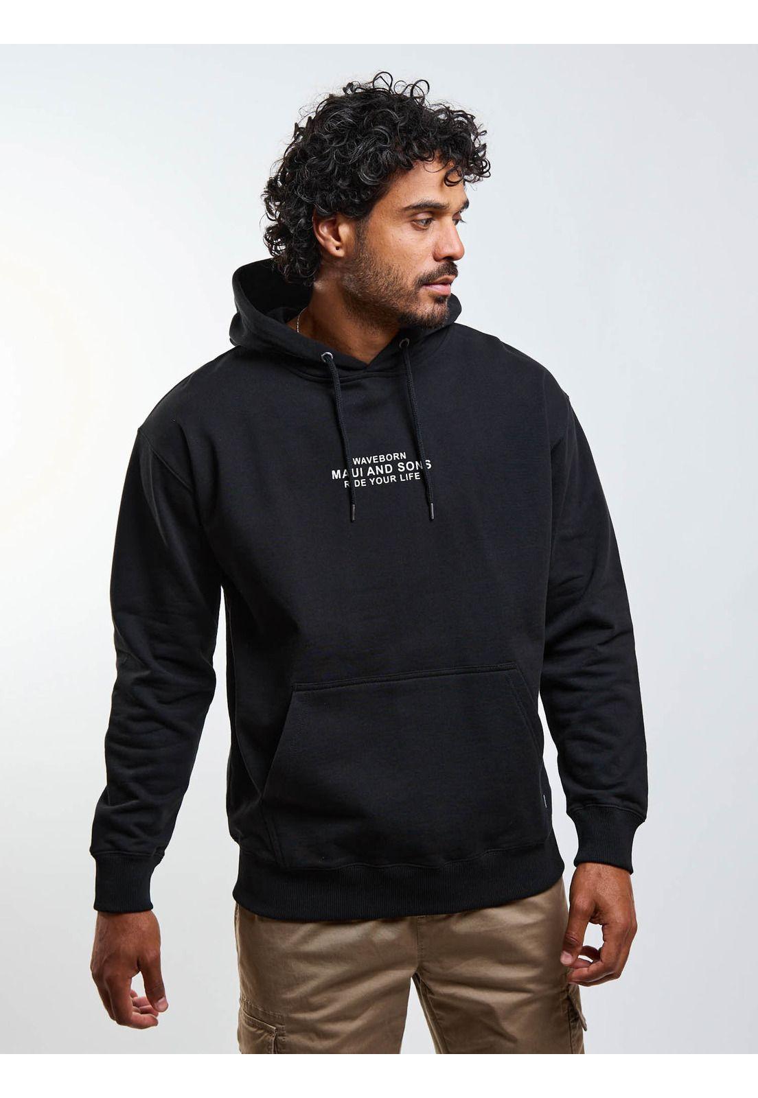 Poleron Canguro Waveborn Negro Hombre Maui And Sons-4