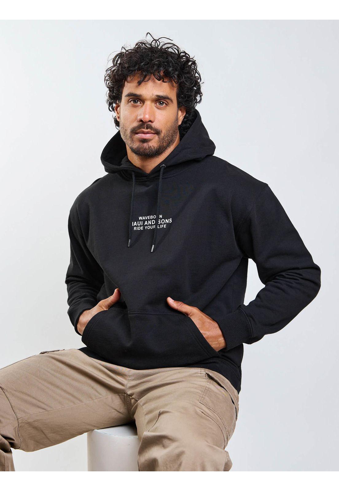 Poleron Canguro Waveborn Negro Hombre Maui And Sons-5