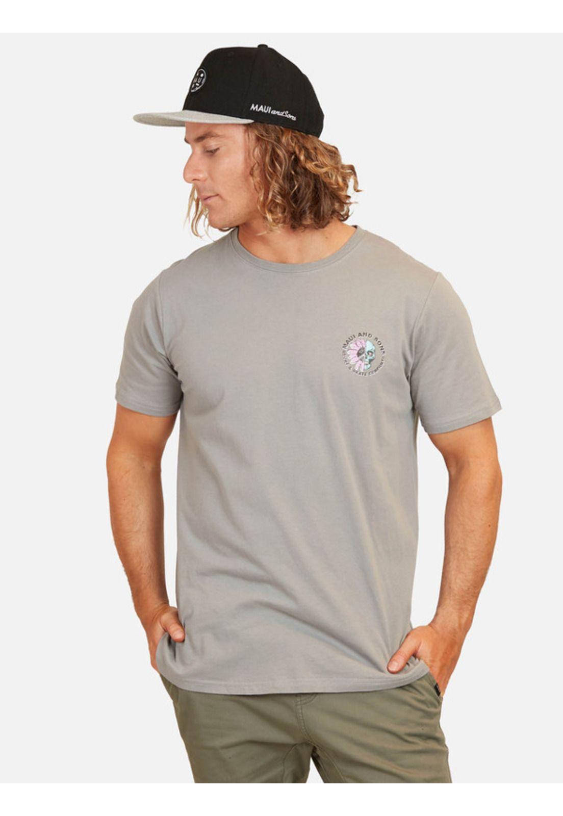 Polera Maui Kalaka Flowers Tees Organic Hombre Gris Maui And Sons-0