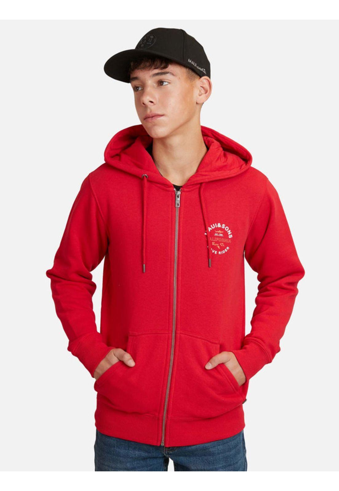 Poleron Wave Rider Juvenil Hombre Rojo Maui And Sons-0