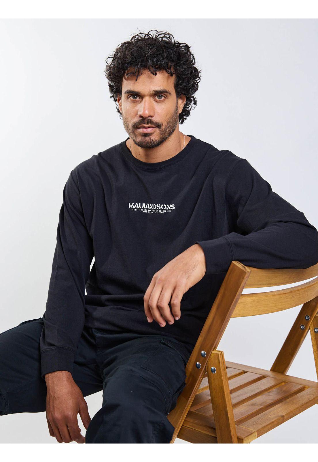 Polera ML Stencil Negro Hombre Maui And Sons-5