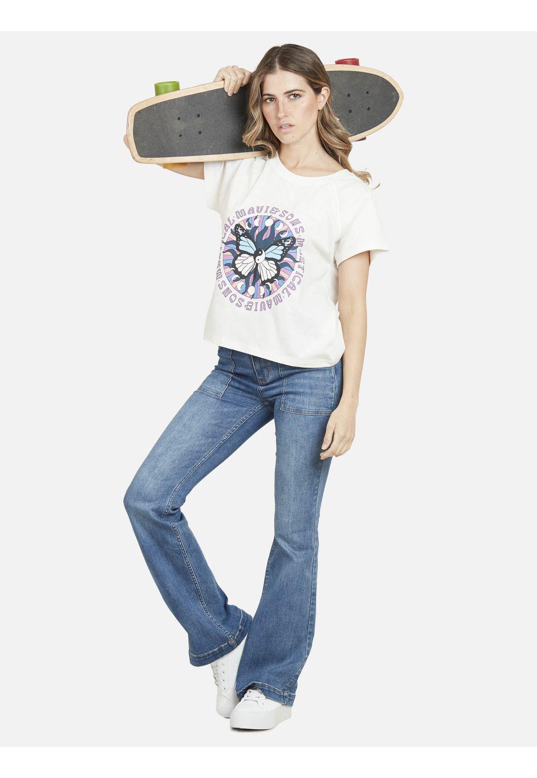 Polera COSMIC BUTTERFLAY Manga Corta Mujer Blanco Maui & Sons-3