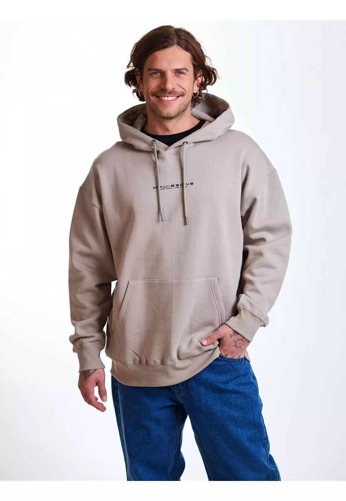 Poleron Canguro Script Beige Hombre Maui and Sons-5