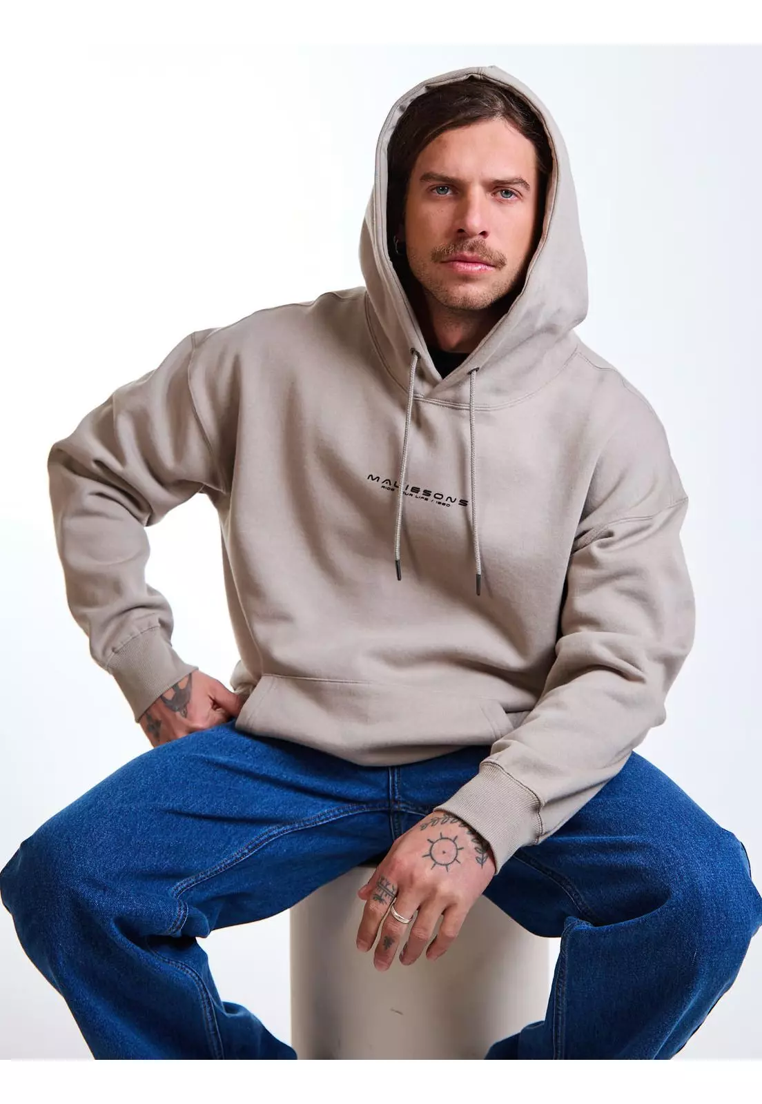 Poleron Canguro Script Beige Hombre Maui and Sons-6