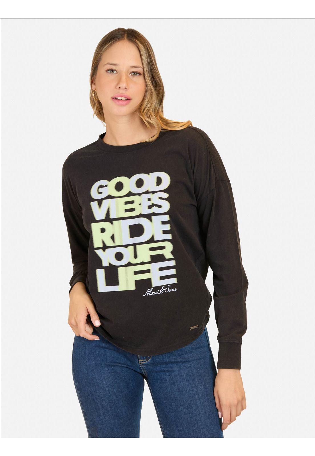 Polera ML Saltwater Negro Mujer Maui And Sons-0