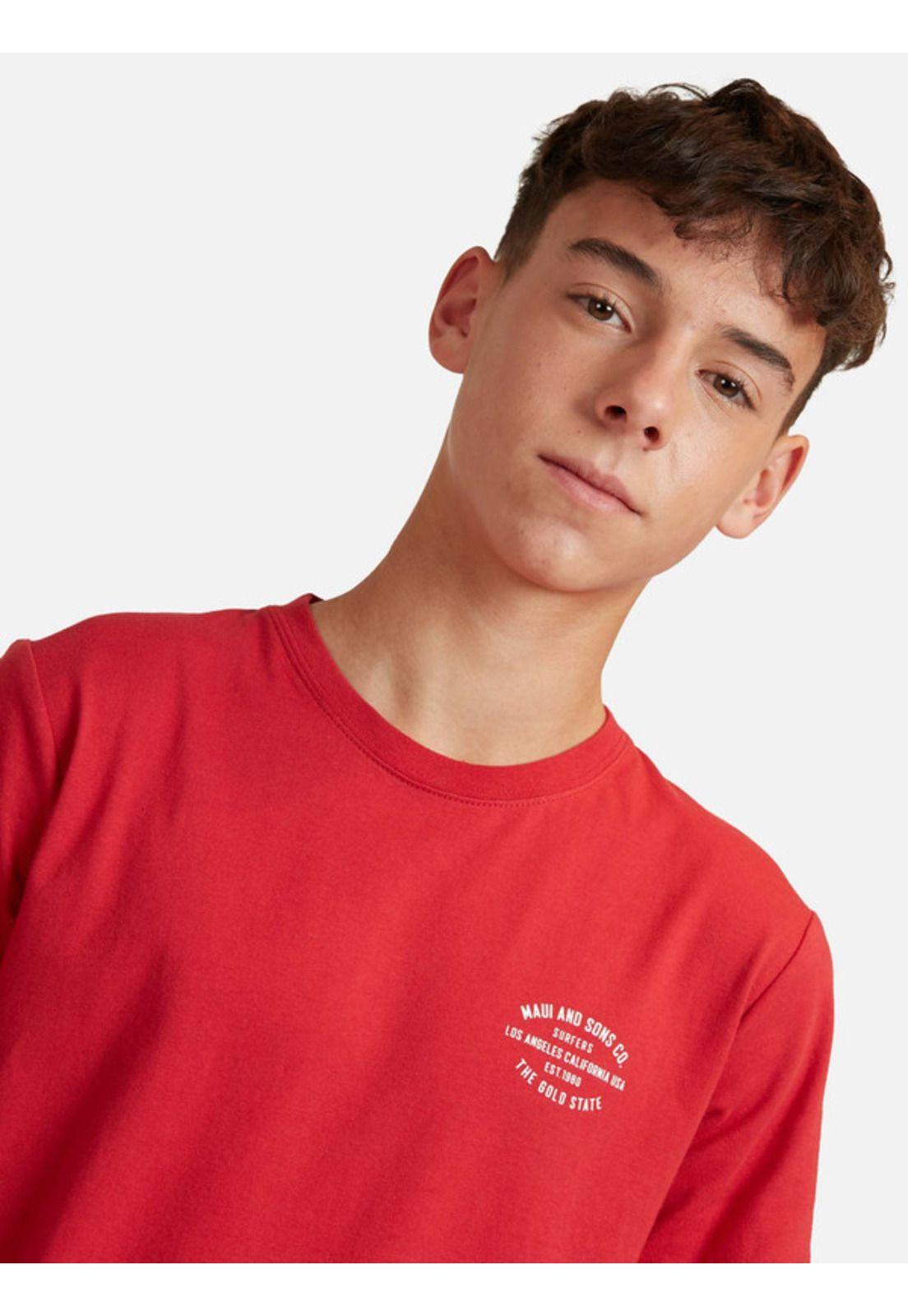 Polera The Gold State Tees Juvenil Hombre Rojo Maui And Sons-2