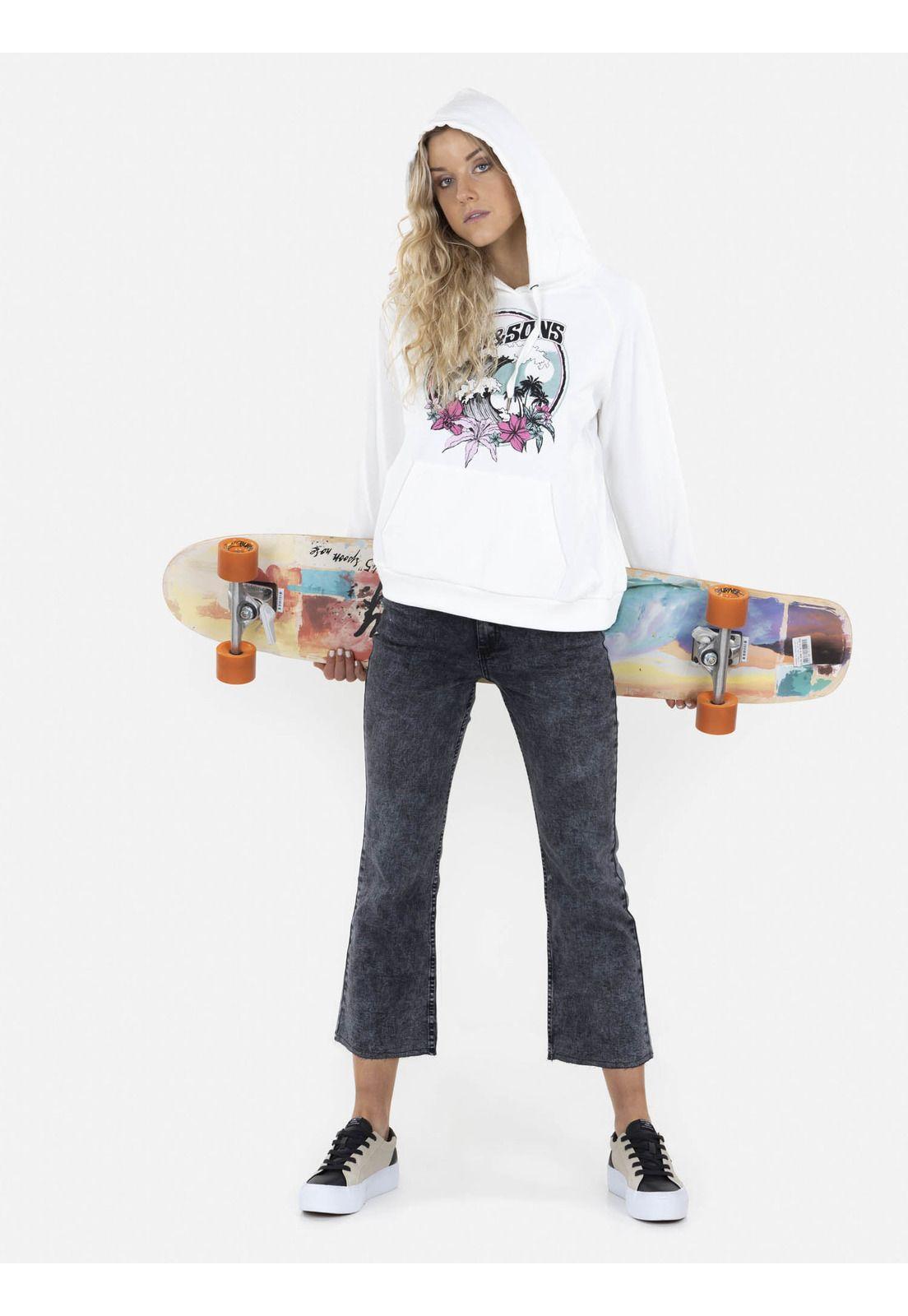 Poleron TROPICAL WAVE HOODIE Mujer Blanco Maui and Sons-3