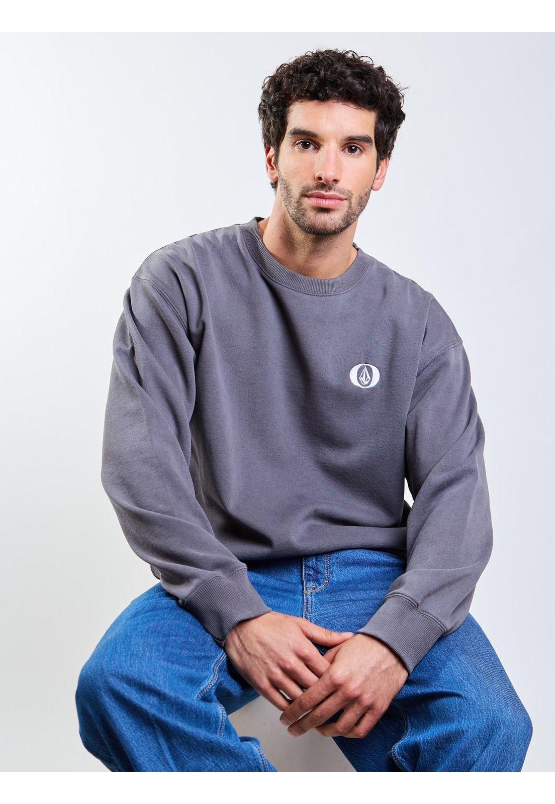 Poleron CR Oversize Logo Embroidery Gris Hombre Volcom-2