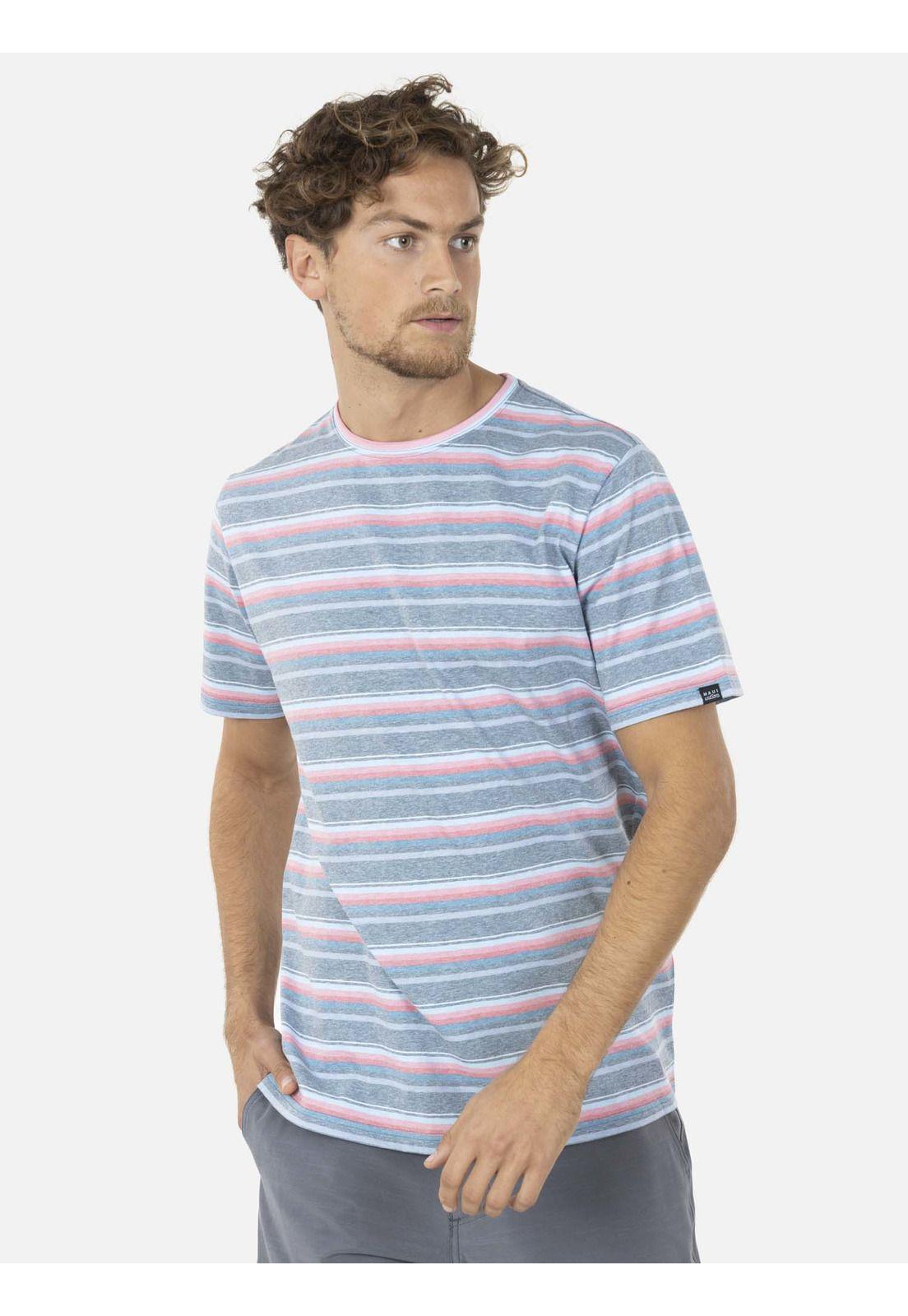 Polera ROUTE 66 STRIPE SS TEE Hombre Rosado Maui and Sons-0