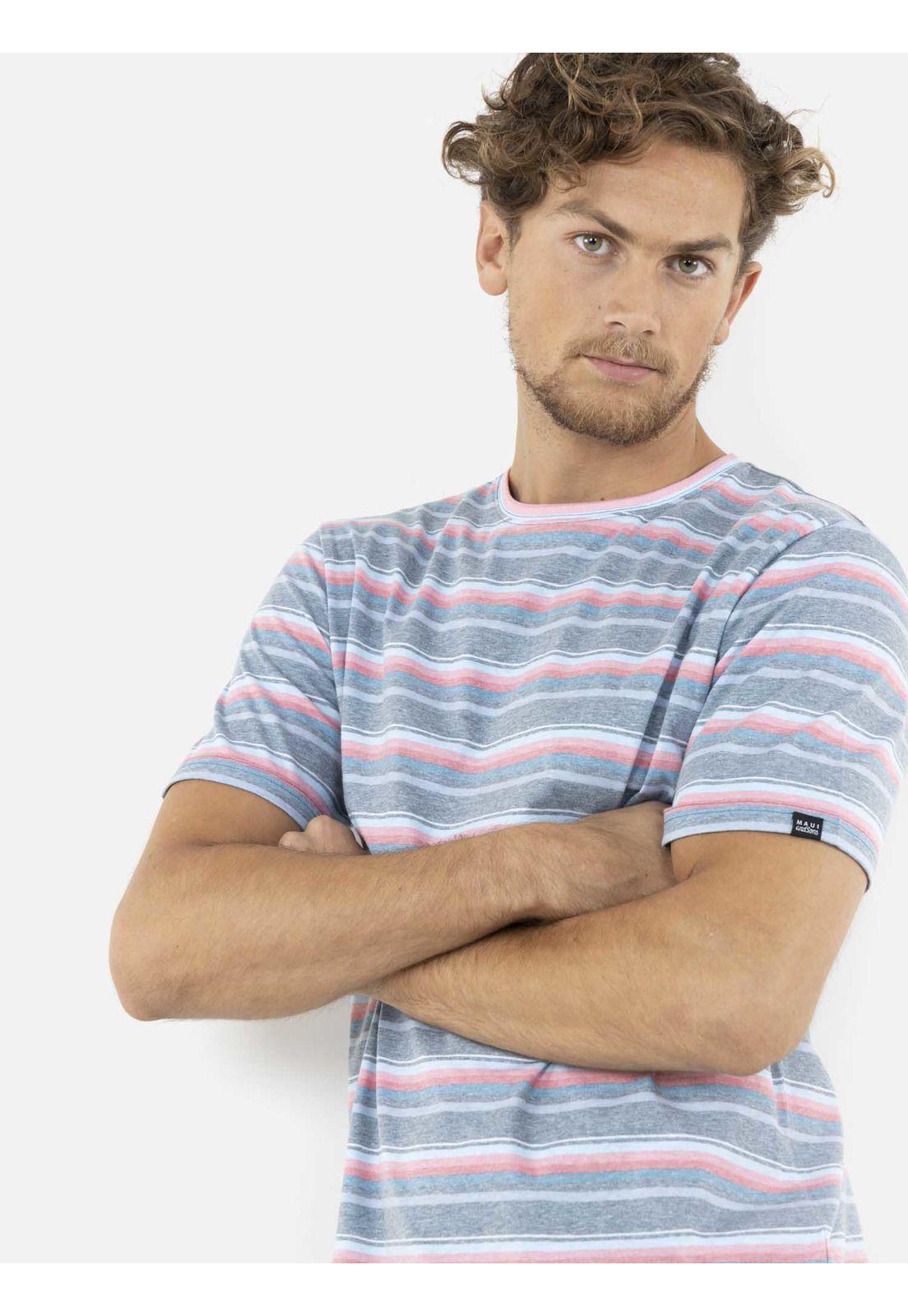 Polera ROUTE 66 STRIPE SS TEE Hombre Rosado Maui and Sons-2
