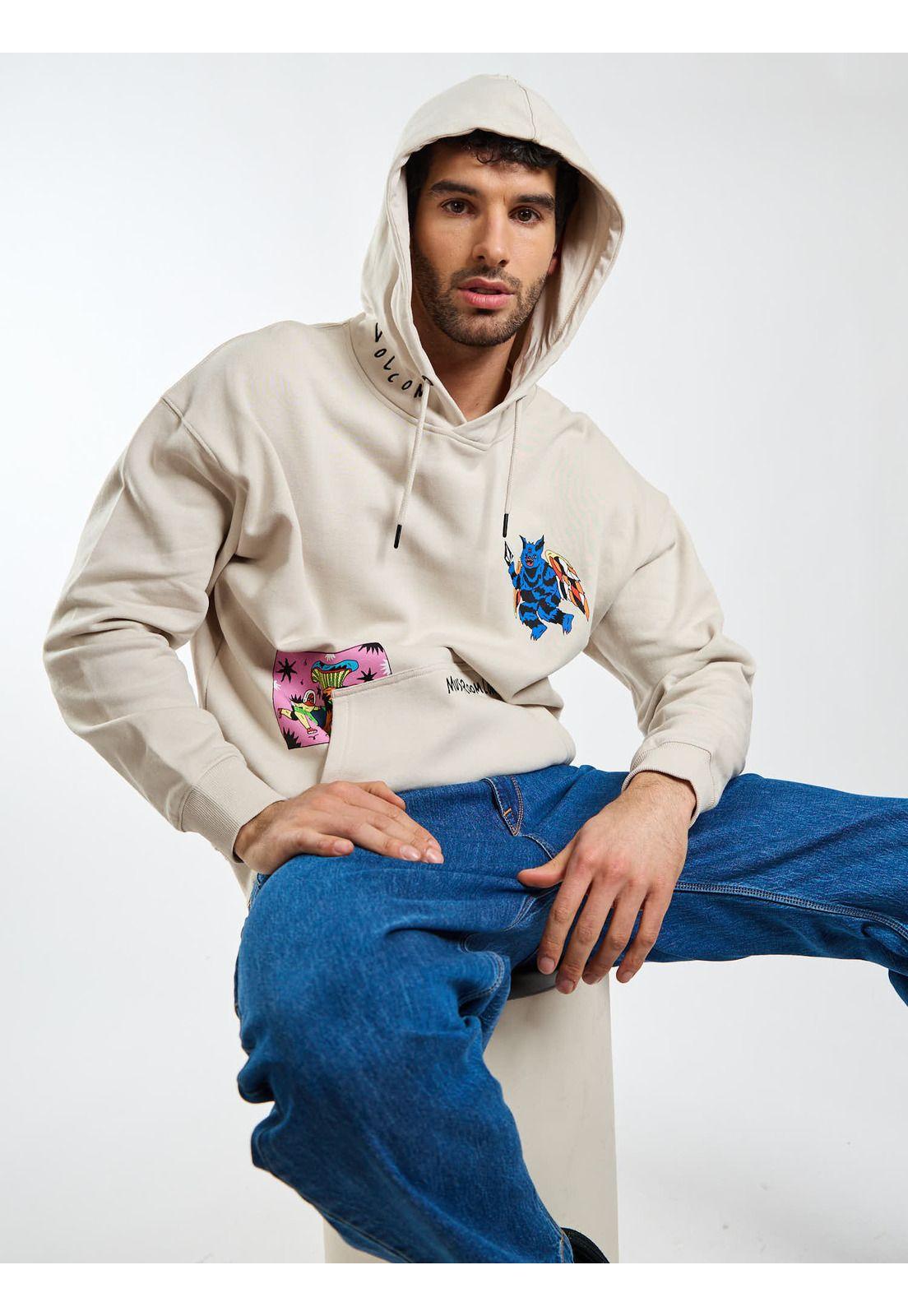 Poleron Canguro Vandal Beige Hombre Volcom-8