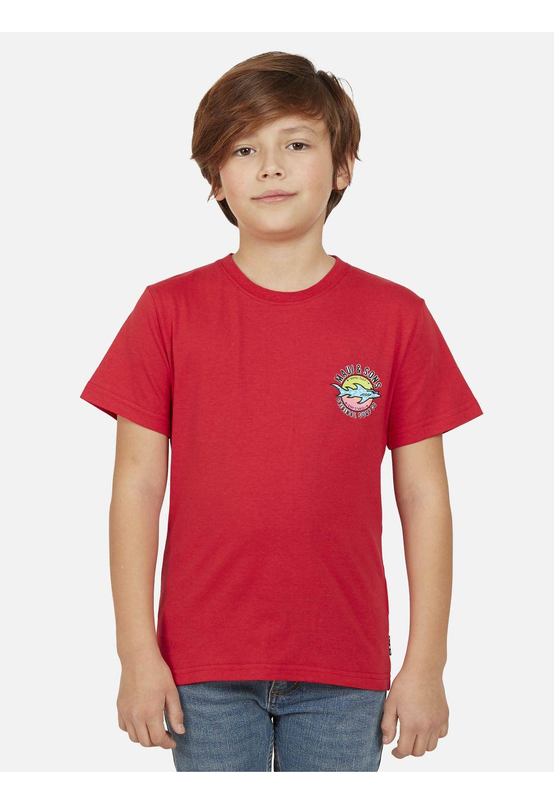 Polera SUNSET SHARK Niño Rojo Maui and Sons-0