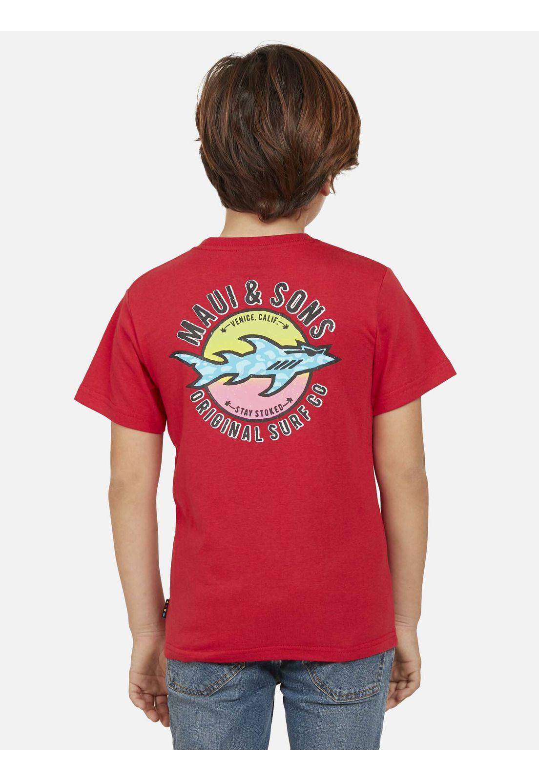 Polera SUNSET SHARK Niño Rojo Maui and Sons-1