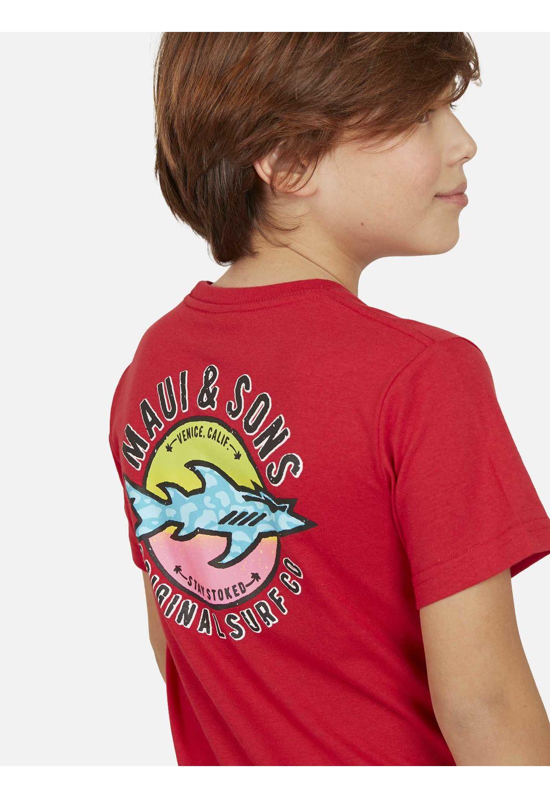 Polera SUNSET SHARK Niño Rojo Maui and Sons-3