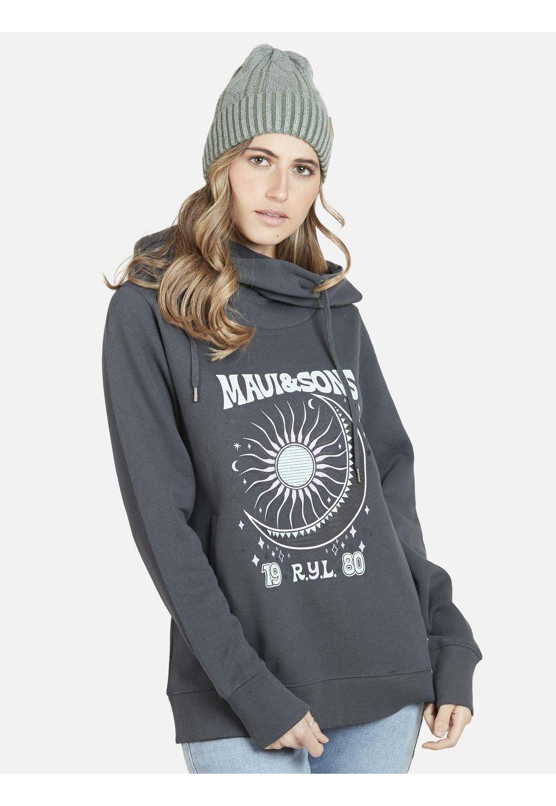 Poleron HOODIE RYL FLOWERS Mujer Gris Maui and Sons-0