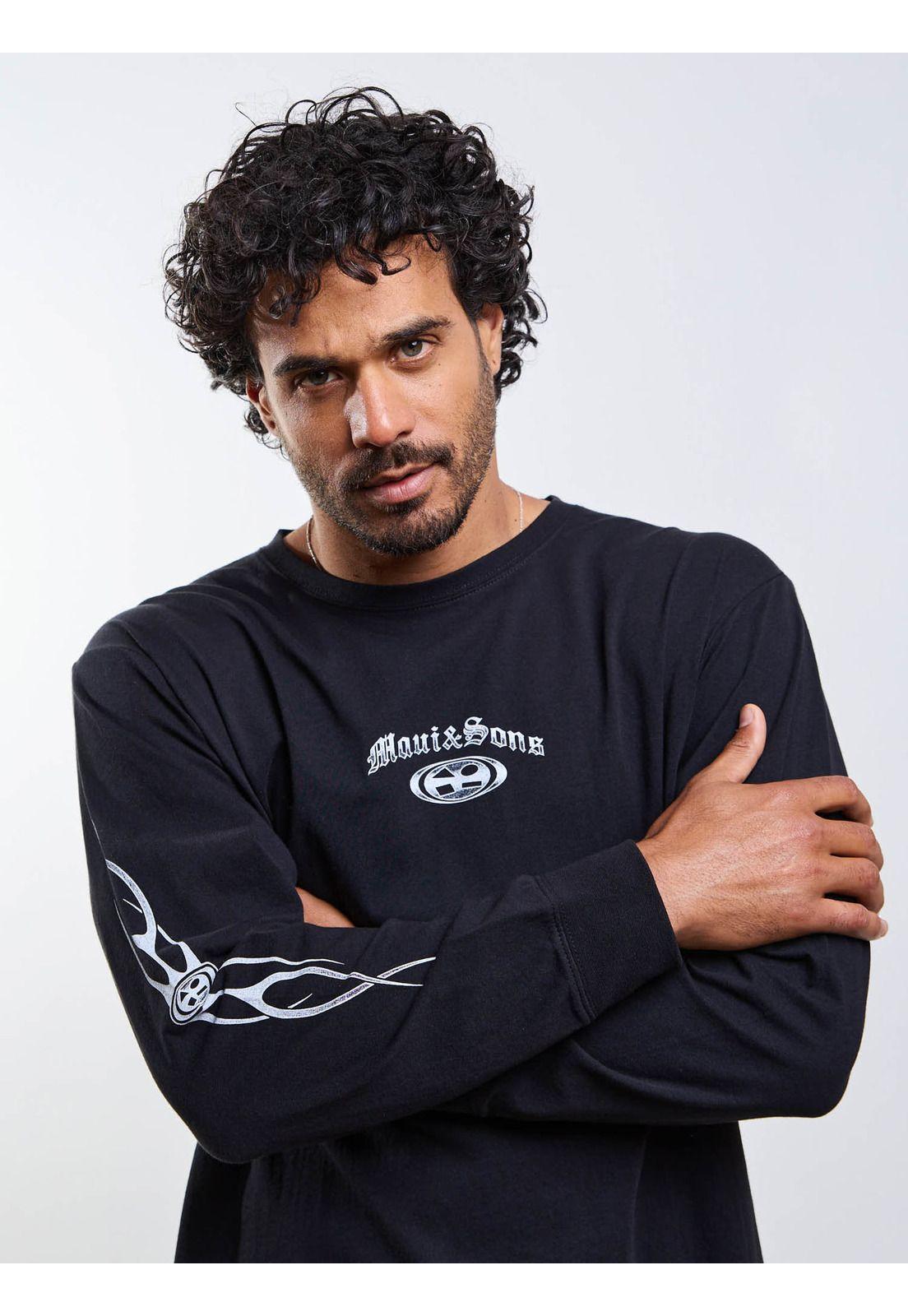 Polera ML Old Tee Negro Hombre Maui And Sons-7