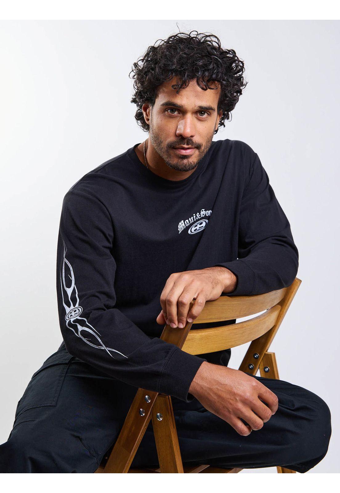 Polera ML Old Tee Negro Hombre Maui And Sons-8