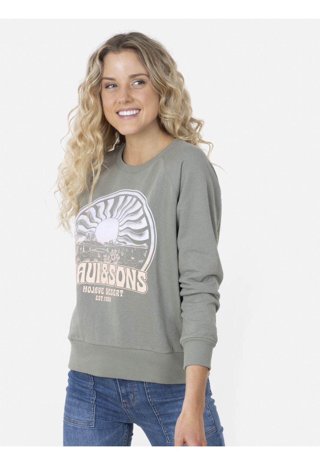 Poleron MOJAVE DESSERT CREW Mujer Verde Maui and Sons-0